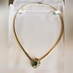 Italian14k Gold, Genuine Emerald & Diamond Necklace- Italy- NWOT